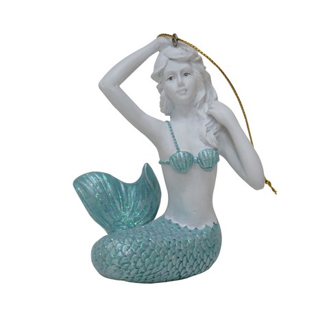 Item 516005 Aqua & White Glittered Mermaid Ornament