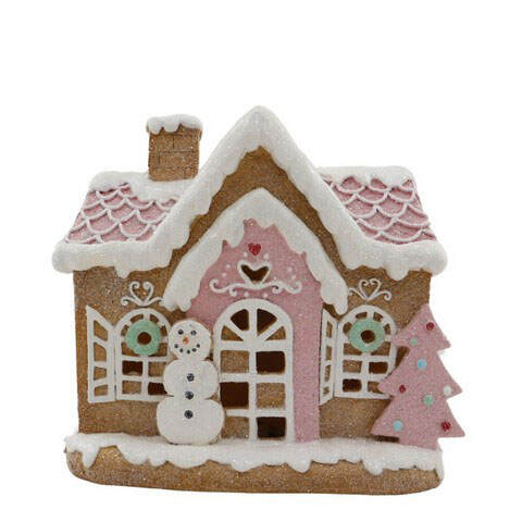 Item 516087 LED Gingerbread Pink House