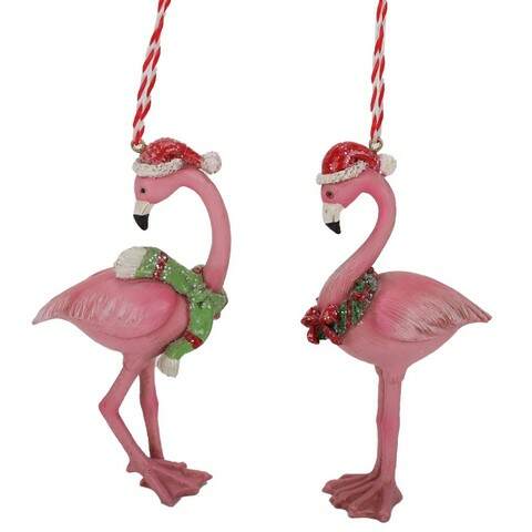 Item 516312 Santa Hat Flamingo Ornament
