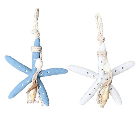 Item 516400 Blue/White Starfish On Rope With Shells Ornament