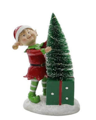 Item 516459 Lighted Elf And Tree Giftbox Figure