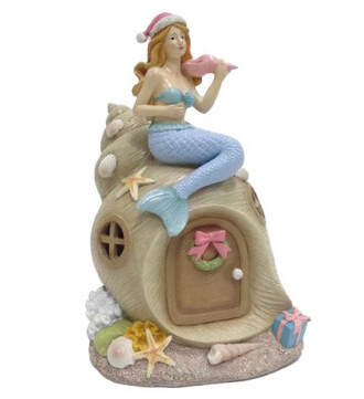 Item 516495 Lighted Mermaid On Shell House Figure