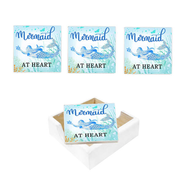 Item 519611 4pc Mermaid/Heart Coaster Set