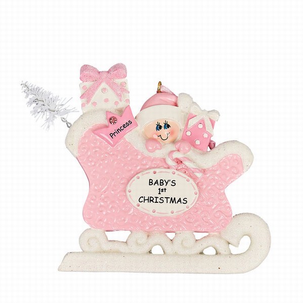Item 525076 Pink Baby Sleigh Ornament