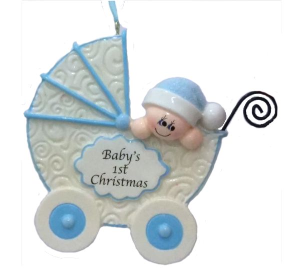 Item 525129 Blue Baby's First Christmas Carriage Ornament