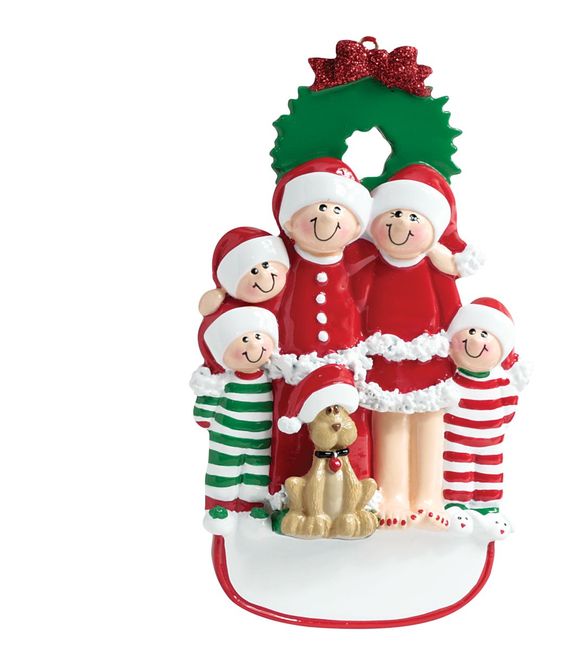 Item 525184 Christmas Family Of 5 With Dog Ornament