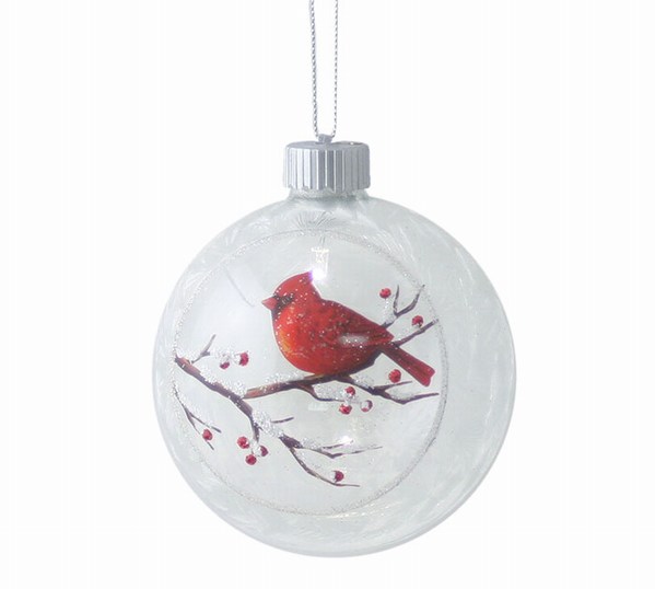 Item 527080 Light Up Cardinal On Snowy Branch With Berries Ball Ornament