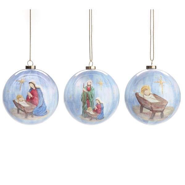 Item 527105 Holy Family On Blue Paper Mache Ornament