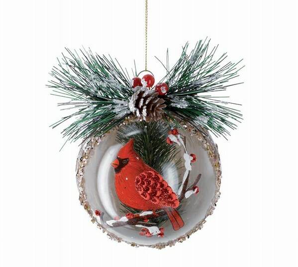 Item 527134 Cardinal In Ball With Pine Needles Ornament