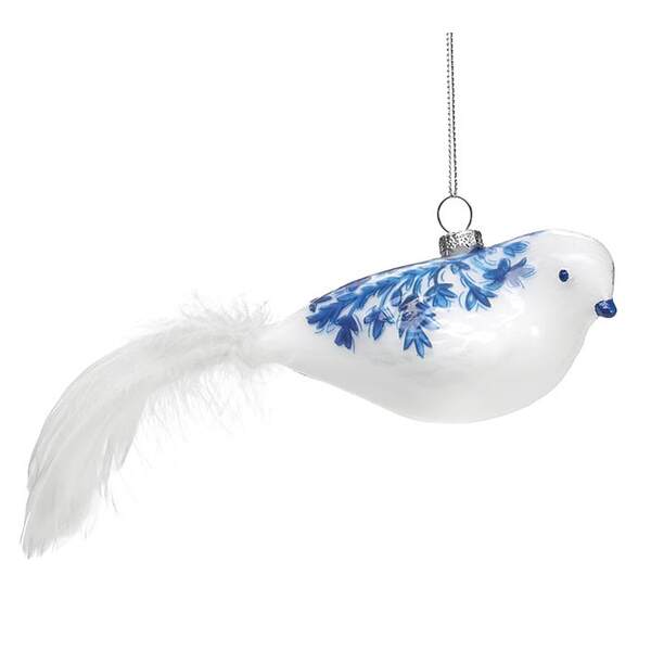 Item 527200 Blue And White Bird With Feather Tail Ornament