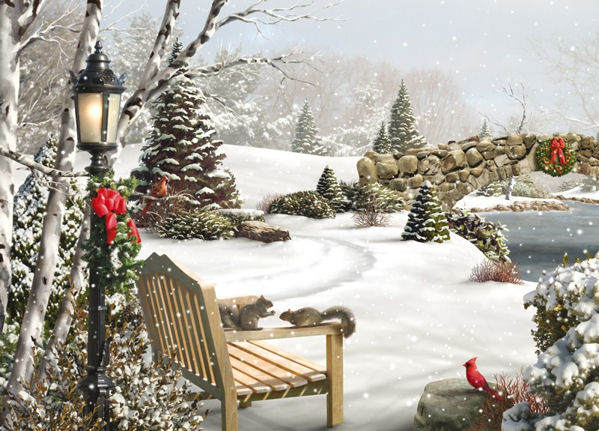 Item 552069 Snow Bench Scene Christmas Cards