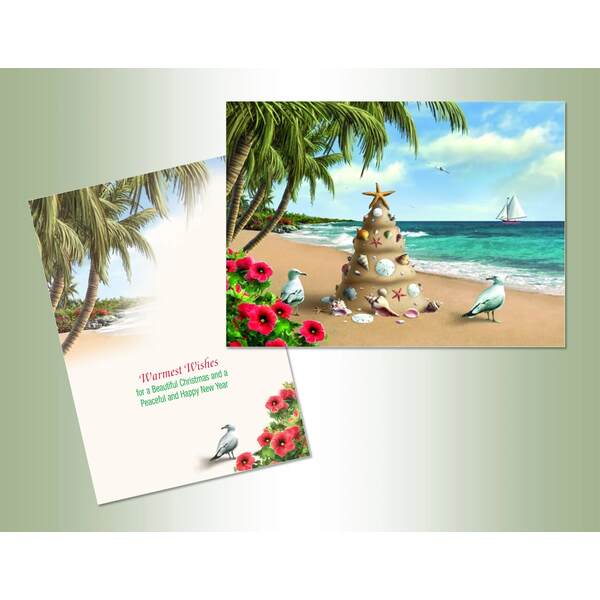 Item 552146 Sand Tree On Beach Christmas Cards