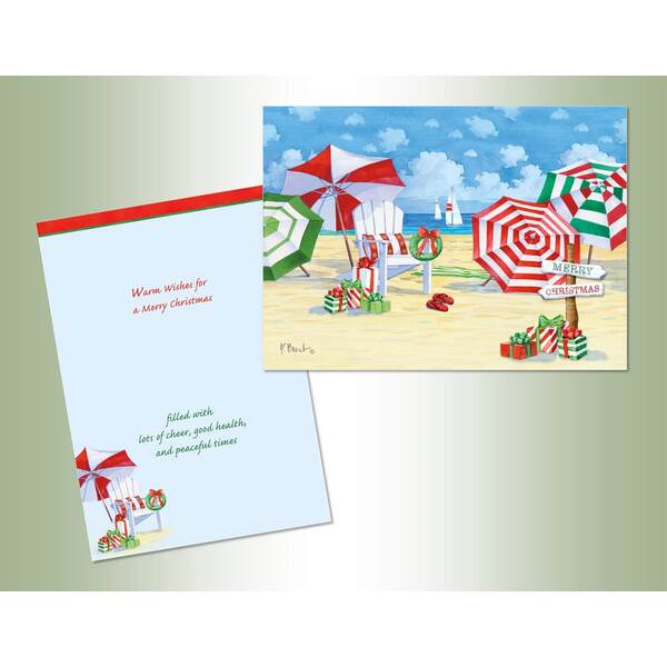 Item 552149 Umbrellas Beach Scene Christmas Cards