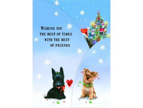 Item 552219 Puppies With Trees Tri-fold Panorama Christmas Cards