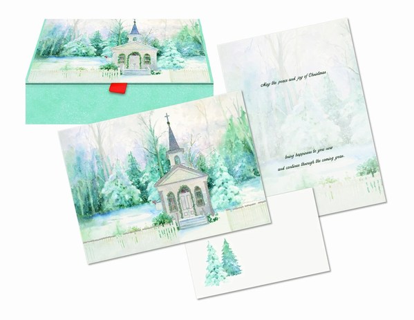 Item 552260 Church In Winter Glitter Keepsake Christmas Cards