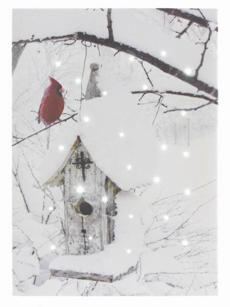 Item 558034 LED Lighted Cardinal With Birdhouse Print