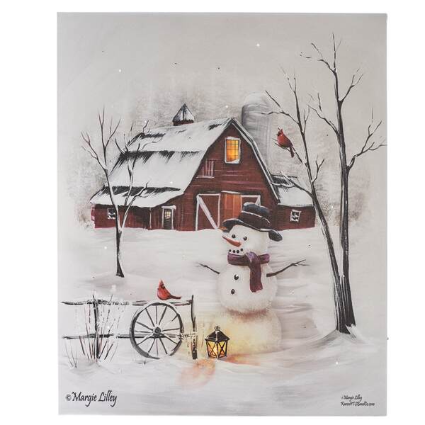 Item 558110 Barnyard Snowman Lighted Canvas