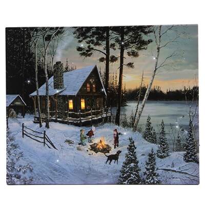 Item 558136 Lake Side Cabin Lighted Canvas