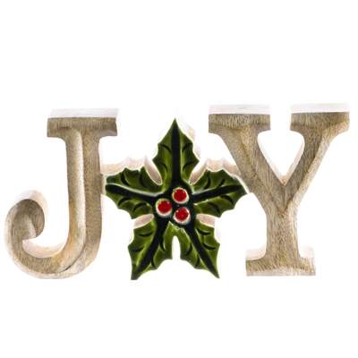 Item 558193 Mango Wood Joy With Holly