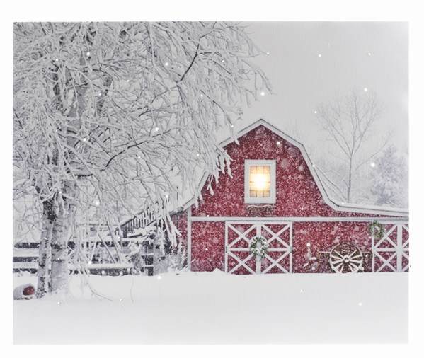 Item 558250 LED Red Winter Barn Print