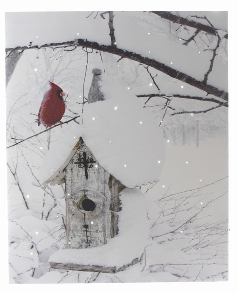 Item 558252 LED Cardinal With Birdhouse Canvas Print