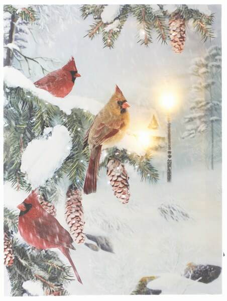 Item 558260 LED Cardinals In Tree Canvas Print