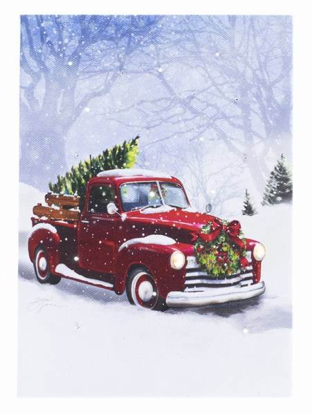 Item 558321 Tabletop Red Truck Lighted Canvas Print