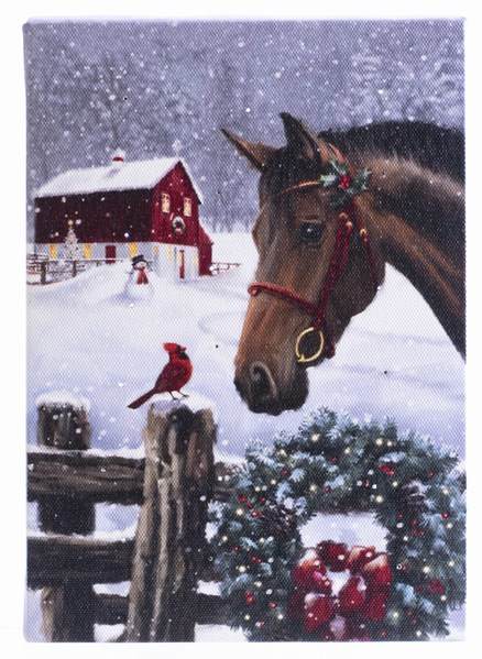 Item 558385 Horse With Cardinal Lighted Canvas