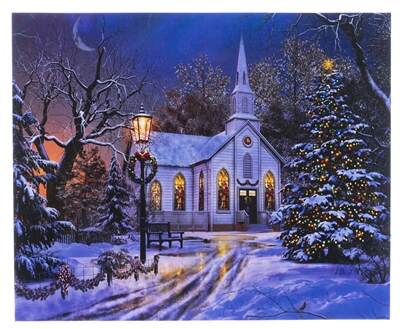 Item 558411 Lighted Canvas Church With Lamp