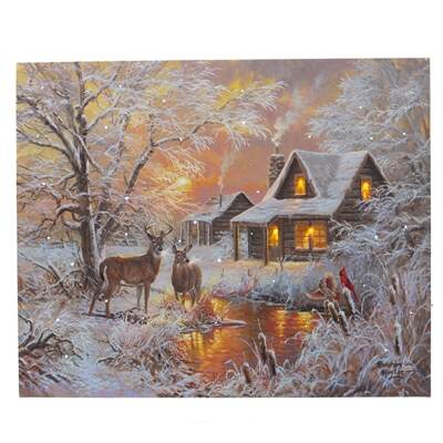 Item 558485 Cabin Bliss Lighted Canvas