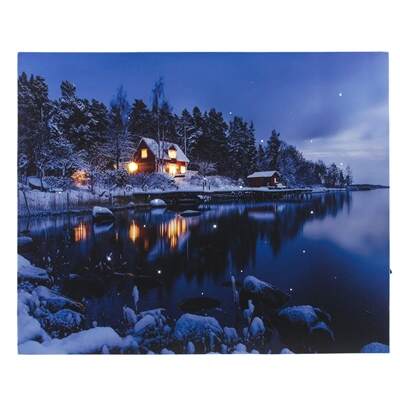 Item 558493 Lighted Canvas Cabin On Lake