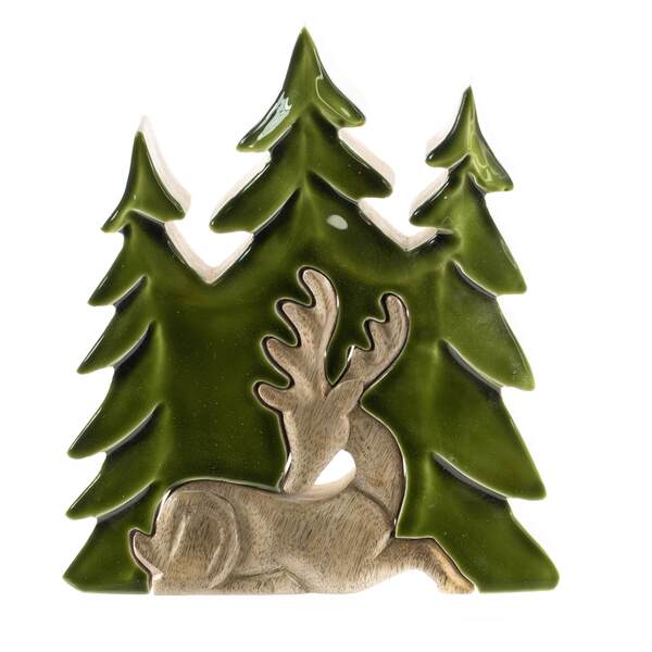 Item 558496 Mango Wood Triple Tree With Deer
