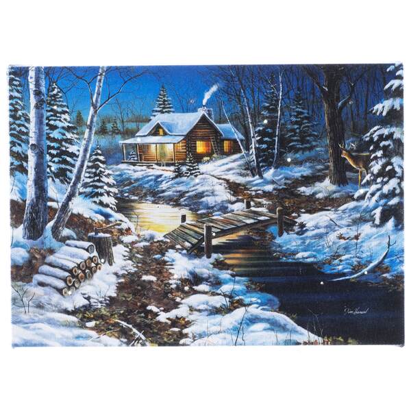 Item 558574 Tabletop Winter Cabin Lighted Canvas