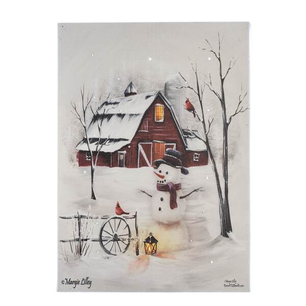 Item 558592 Tabletop Barnyard Snowman Lighted Canvas