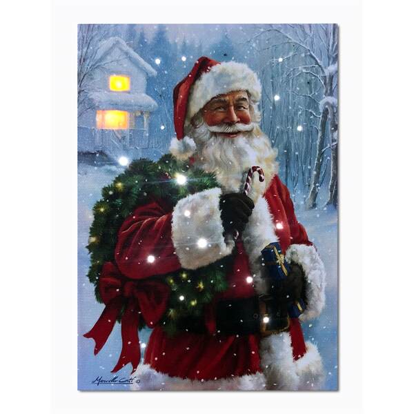 Item 558619 Tabletop Santa With Wreath Lighted Canvas