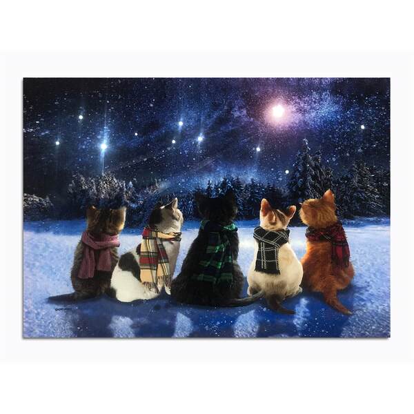 Item 558621 Tabletop Christmas Kitties Lighted Canvas