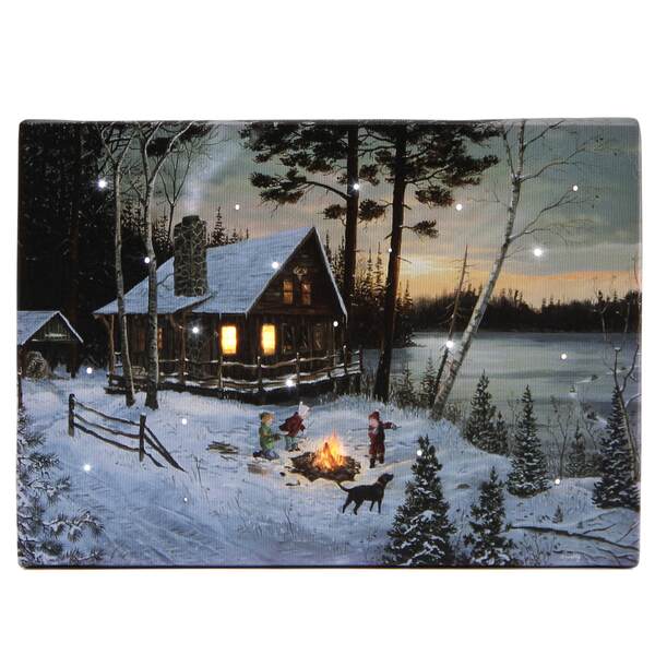 Item 558634 Tabletop Lake Side Cabin Lighted Canvas