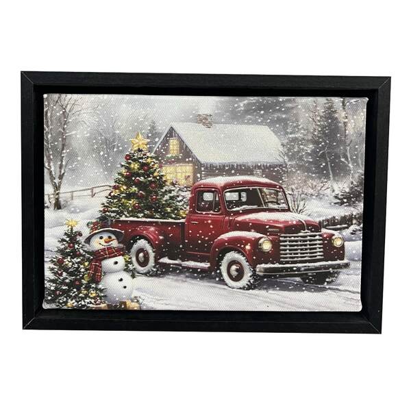 Item 558650 Snowy Holiday Tabletop Lighted Canvas