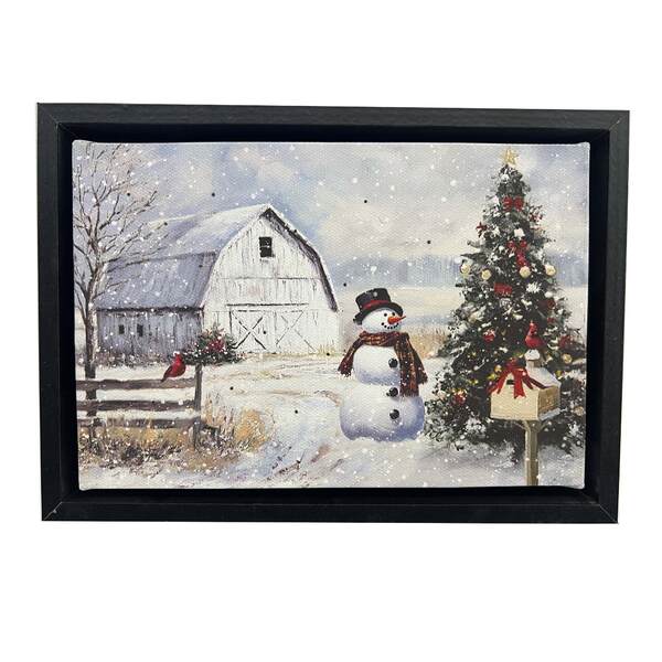 Item 558654 Snowy Farmstead Christmas Tabletop Lighted Canvas