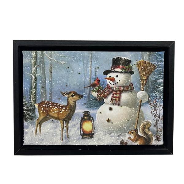 Item 558659 Frosty Forest Friends Tabletop Lighted Canvas