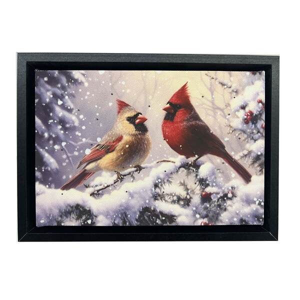 Item 558672 Berries And Birds Tabletop Lighted Canvas
