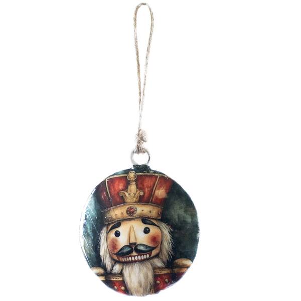 Item 558811 Nutcracker Oval Metal Ornament