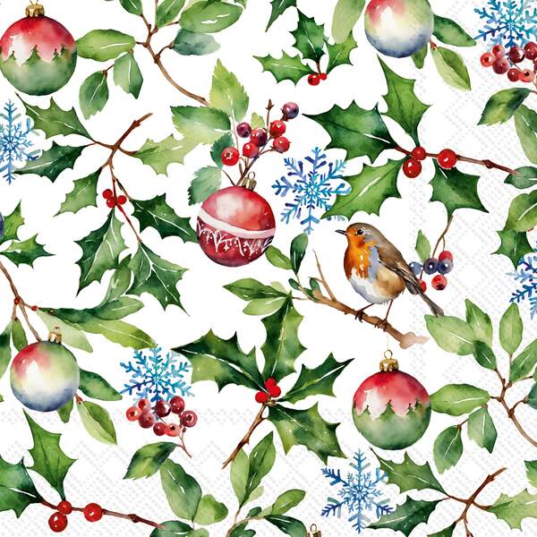 Item 561044 Christmas Holly Cocktail Napkins 20ct