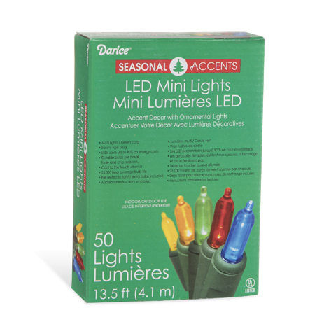 Item 568030 Set of 50 Miniature Christmas Tree Lights With Green Wire & Multicolor Bulbs