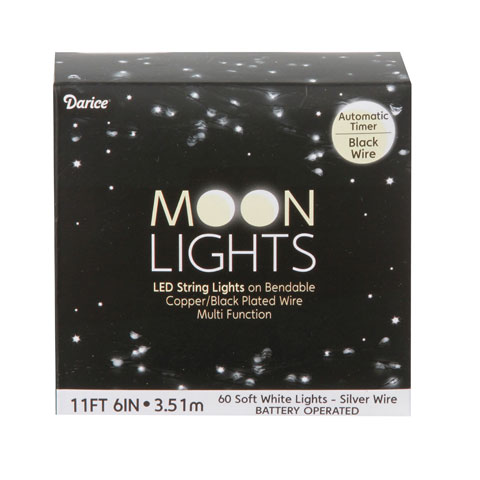 Item 568427 Set of 60 Moon Lights With Silver Wire & Soft White Bulbs & Timer
