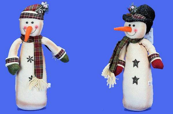 Item 568521 Snowman With Plaid Scarf and Knit Hat/Top Hat