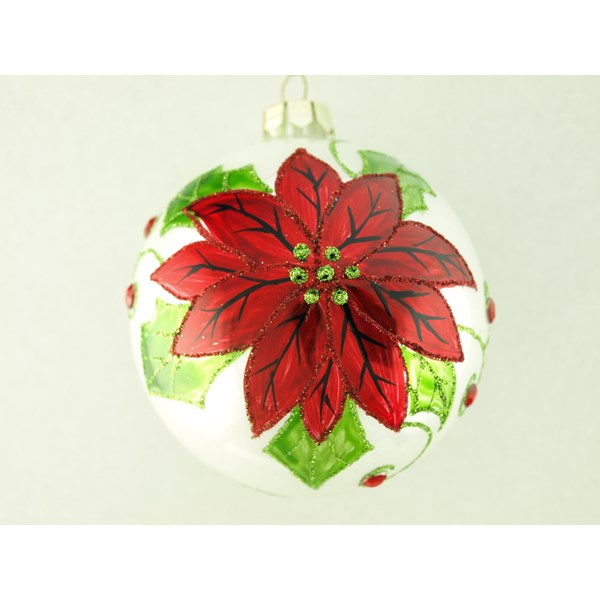 Item 599158 Red/White Poinsettia Ball Ornament