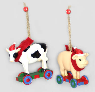 Item 601040 Cow/Pig On Wagon Ornament