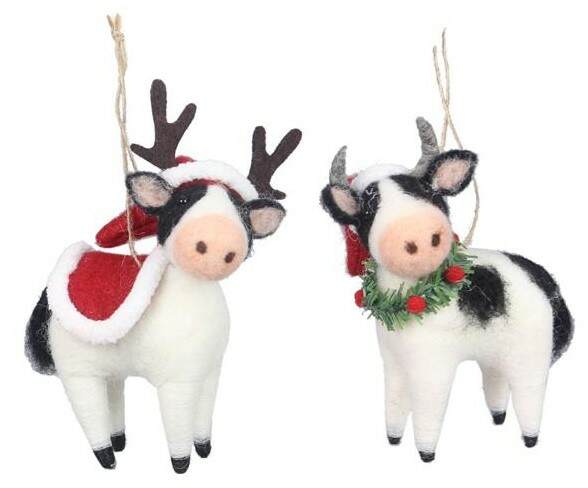 Item 601193 Felt Country Christmas Cow Ornament