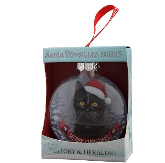 Item 632002 Black Cat Santa Paws Bauble Ornament